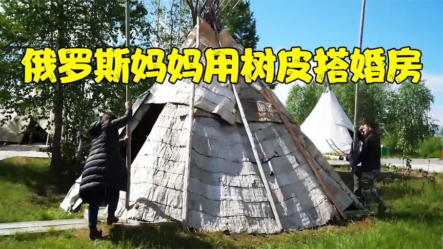 俄罗斯母亲用白桦树皮给儿子搭建婚房，冬暖夏凉，新娘非常满意