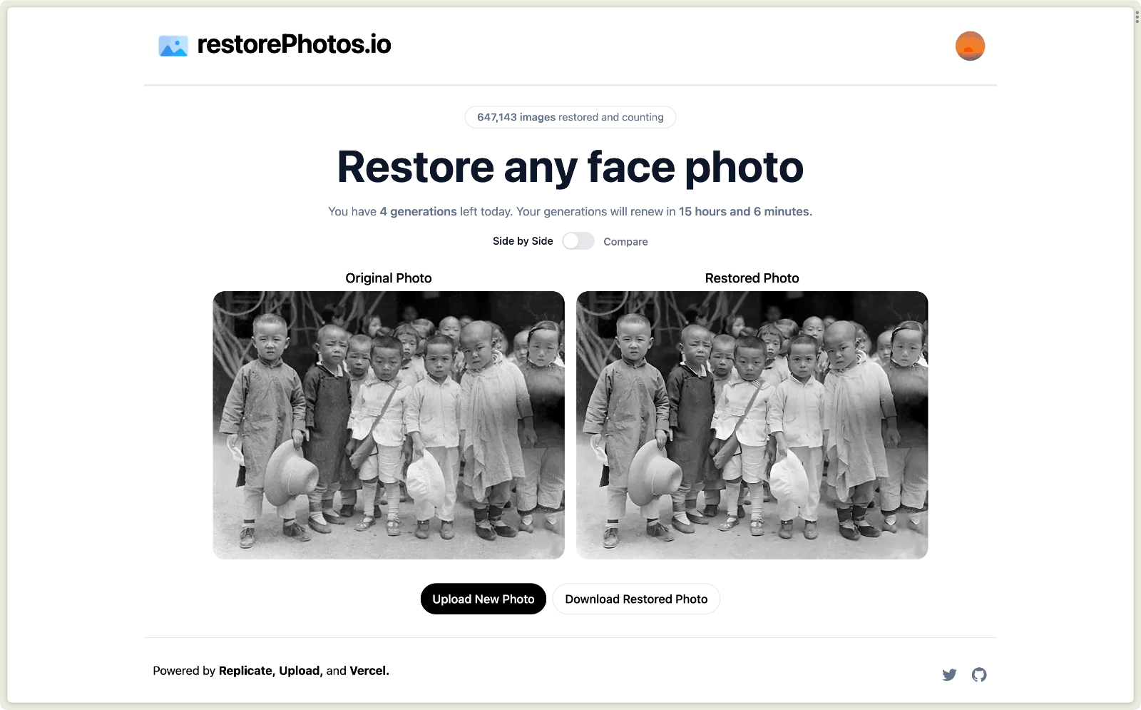 restorePhotos AI修复老旧照片